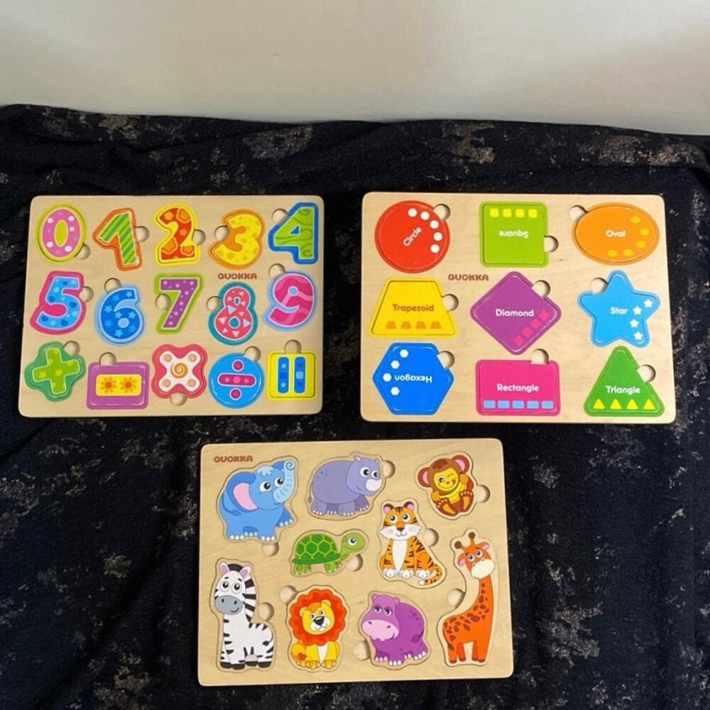 QUOKKA Learning Wood Educational Puzzles Animals Shapes Numbers Montessori Set